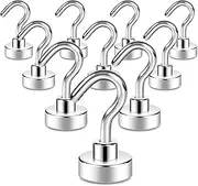 Neosmuk Magnetic Hooks, 10kg+ Heavy Duty Earth Magnets with Hook for Refrigerator, Extra Strong Cruise Hook for Hanging, Magnetic Hanger for Cabins, Grill (Silver White, Pack of 10)