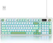 Fogruaden 96% Green Quiet Silent Wireless Gaming Keyboard with Number Pad & Knob, Mechanical Feel, Spill-Resistant, Multimedia Keys, Wired/BT/2.4G, USB Rechargeable Membrane Keyboard for Win/Mac