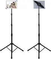 Foldable Floor iPad Tablet Tripod Stand Height Adjustable 25 to 60 Inch Tablet Tripod Mount for iPad Pro 12.9", iPad Air 10.5" and More 10" to 14" Tablets