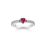 THOMAS SABO Solitaire Ring with Red Heart-Shaped Stone