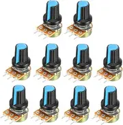 uxcell 10Pcs 20K Ohm Variable Resistors Single Turn Rotary Carbon Film Taper Potentiometer with Knobs