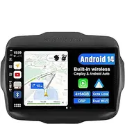 Android 14 IPS Car Stereo for Jeep Renegade (2015-2018) GPS Navigation Radio - 4G+64G - Wireless CarPlay/Android Auto - Camera + MIC - 9 Inch 2 Din - DAB Steering Wheel Fast-Boot 360-Cam WiFi