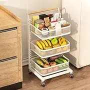 Home Multi Purpose Rolling Cart with Removable Mesh Basket and Lockable Wheels Metal Storage Trolley for Kitchen Organization Black 5 Tier(White,3 Tier)