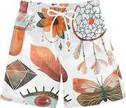[Caihoyu] Bohemian Pattern Indians Boys Beach Shorts Little Boys Beach Board Shorts 8T