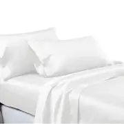 White Ultra SOFT Art Silk Satin Sheet Flat Fitted Sheet Pillowcase Set