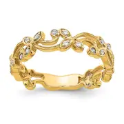 14K Yellow Gold Real Diamond Floral Band