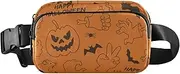 [GuoChe] Fashionable Fanny Pack Waist Bag Women Men Adults Happy Halloween Pumpkins Orange Mini Bum Belt Bag with Adjustable Strap for Shopping Sports Work, Happy Halloween142, 8" x 5.3" x 2.3", Retro