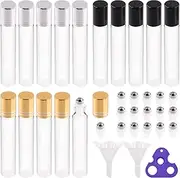 Rustark 15Pcs 10ml Essential Oil Roller Bottles Clear Glass Stainless Steel Roller Ball Perfume Bottle Roll on Bottles with Funnels and Opener Refillable Perfume Container for Perfume Liquid Dispenser