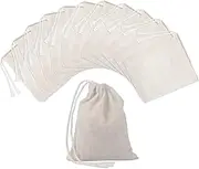 YUPVM 100 Pieces Drawstring Cotton Bags Muslin Bags,Tea Brew Bags (4 x 3 Inches)