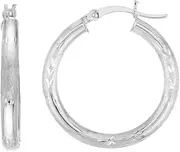 [JewelryWeb] 14k Solid Yellow Gold Sparkle Cut Florentine Round Hoop Earrings-Hoop Earring for Women in Choice of Styles