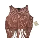 Forever 21 Women Orange Fringe Sleeveless Crop Tank Top Size S Lightweight NEW