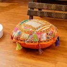Decorative Cushion Handmade Patchwork Pillows Embroidered Round Ottoman Cover