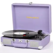 Vinyl Record Player with Built-in Speakers Vintage 3-Speed Purple leather