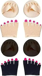 [huablo] ]Half Cotton Seamless Socks for Women mule socks Thin No Show Socks High Heel Shoe Inserts Non-Slip Toe Covers Socks Ultra Low Cut Socks, Black+carnation, One Size