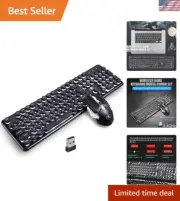 Gaming Keyboard and Mouse, 2.4G Wireless Retro Punk Typewriter-Style Backlit ...