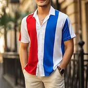 Bastille Day Men's Patriotic French Flag Shirt Summer Shirt Button Up Shirt Short Sleeve Fashion Casual Holiday Festival Summer Spring Turndown 3D Print Collar