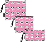 Cute Panda Faces Pink Washable Fabric Sandwich Snack Bags Reusable, Zipper Food Storage Pouch for School Travel Work Office (Set of 3: S/M/L)