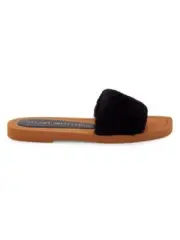 New! STUART WEITZMAN Cammy Shearling Strap Slide Sandal 7 37.5 Black