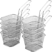 8Pcs Stainless Steel Chips Deep Fry Baskets, Mini Square French Fries Holder with Handles, Serving Frying Chips Baskets, Reusable Snack Basket for Kitchen, Cafe, Restaurant