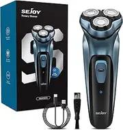 [Sejoy] Men's Electric Shaver Razor for Men Face, Beard Trimmer, Portable Electric Rotary Shaver, 2 in 1 3 Head 4D Cordless Type C Rechargeable, with Pop-Up Trimmer, Washable, Use for Home Travel, Blue