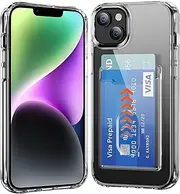 for iPhone 14 case,iPhone 13 Case with Card Holder Wallet Case[Store 2 Cards][Anti-yellow][Military Grade Protective][Anti-Drop]Shock Absorption Phone Case for iPhone 14/Apple iPhone 13, Crystal Clear