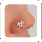 [Inilbran] Boho Crystal Heart Clip On Nose Ring Vintage Love Heart Cuff On Nose Ring Gold CZ Heart Fake Nose Ring Heart No Piercing Nose Ring Jewellery For Women, Stainless Steel
