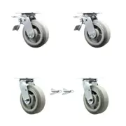 6 Inch Thermoplastic Rubber Caster Set with Ball Bearings 2 Brakes 2 Swivel Lock