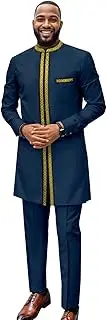 [SEA&ALP] African Suit for Men Dashiki Shirt Pants 2 Piece Set Gold Embroidery Party Outfits Ethnic Tribal Attire