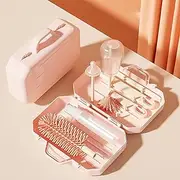 Taoluwin Baby Bottle Brush Set, Bottle Brush Cleaner Set with Drying Rack & Storage Case, High-Density Silicone Bristles, 360° Cleaning for Bottles, Nipples & Accessories (Pink)
