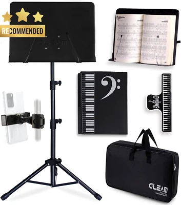 Sheet Music Stand 5-in-1 Metal Desktop Book Stand with Bag Folder Clamp