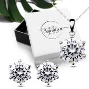 Boxed Solid 925 Sterling Silver 4Ct Round Hears & Arrows Pendant And Earrings Set 925 Silver