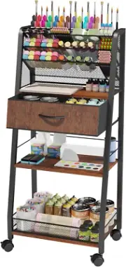 3 Tier Rolling Cart - Metal Utility Cart with Storage Drawer and Wheels, Versati