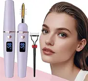 Heated Eyelash Curler, Electric Eyelash Curlers Type C Rechargeable, Heated Lash Curler for Women Natural Eye Lash Curler Makeup Tool with Eyelash Comb, 24 Hours Long Lasting-Dark Purple