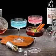[Decostatue] Ribbed Coupe Glasses Set of 4, 10 oz Vintage Martini Glass Set, Classic Cocktail Galssware, Bar Drinking Glasses Set Pefect for Cocktail, Wine, Champagne and Gift