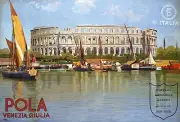 Vintage Illustrated Travel Poster CANVAS PRINT Italy Coliseum Pola 16"X12"