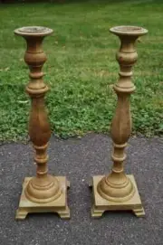 + Pair of older brass Candlesticks + chalice & vestment co.
