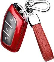 HIBEYO Key Fob Cover for MG ZS EV MG6 EZS HS EHS MG6 Marvel X Marvel R for Roewe I5 I6 RX3 RX5 RX8 ERX5 EI5 Accessories with Keychains TPU Car Key Case Cover Protector-Red