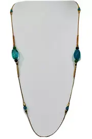Signed Givenchy Vintage New Matte Gold Plated Lucite Bead Necklace 32”+3”