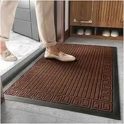 Outdoor Door Mats Entry Door Rubber Anti-Slip Mat Balcony Terrace Carpet Strong Durable Wear-Resistant Rug(Brown,60 x 90 cm)