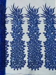 3D Peacock Beaded Feathers - Royal Blue Embroidery Sequin Bead Vegas Design By P