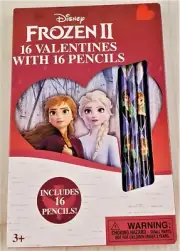 FROZEN 2 - 16 Valentines w/ 16 Pencils - 8 Designs - Elsa Anna Kristoff