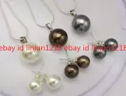 Wholesale 10+14mm 3 Set South Sea Shell Pearl Pendants Necklace Earring 18''