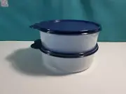 Tupperware Big Wonders Bowls 3 Cup / 700 ml Set of 2 Sheer with Dark Blue Seal.