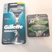 Gillette M3 MACH3 Power Razor Blades 8 Cartridges+MACH3 RAZOR HANDLE W/ 1 REFILL