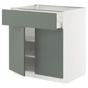 METOD / MAXIMERA base cabinet with drawer/2 doors, white/Nickebo matt grey-green, 80x60x80 cm