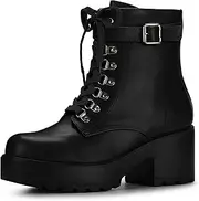 [Allegra K] Women's Zip Chunky Heel Platform Ankle Combat Boots
