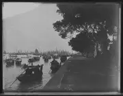 Photo:[Seawall and harbor crowded with sampans, Canton]