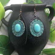 3” Bronze-tone Pendant & Leather Earring Set Drop Dangle New Free Ship A958
