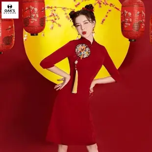 2023新款春節5分袖女童改良年輕中國風中國旗袍旗袍改良版中國風