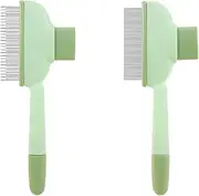 Flea Comb for Dogs and Cats with Release Button - Self-Cleaning, Long and Short Stainless Steel Teeth for Grooming, Massaging, and Shedding Hair Removal 2Pcs.